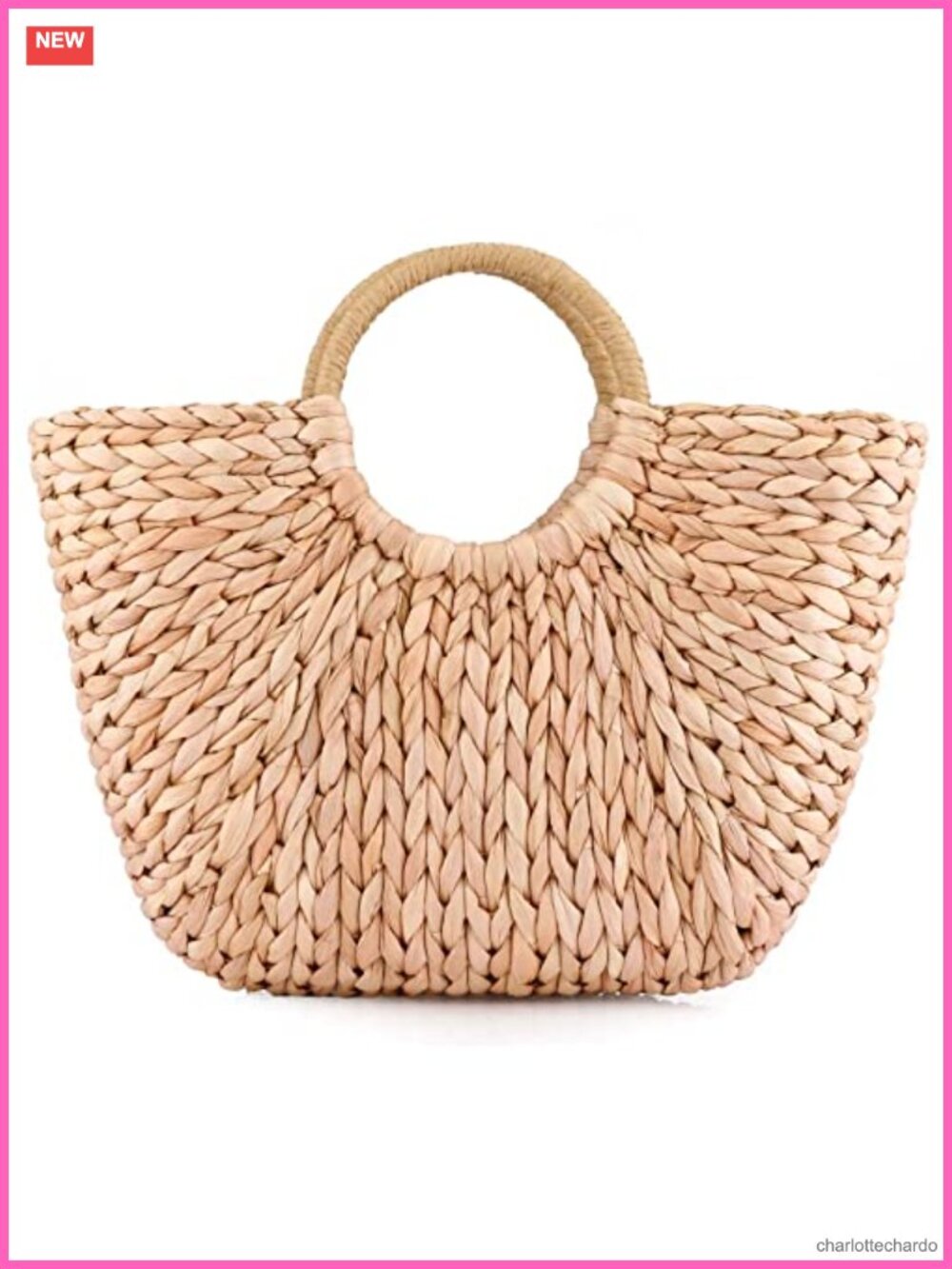 Handwoven Straw Rattan Tote Beach Bag with Top Handle and Drawstring